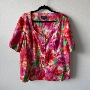 Pink floral button up shirt